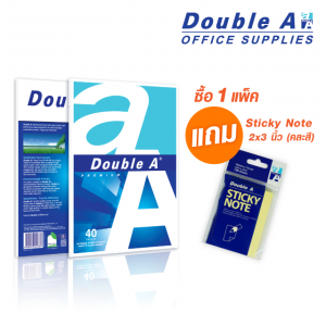 กระดาษถ่ายเอกสารดั๊บเบิ้ล เอ A4 80แกรม 40แผ่น  1แพ็ค แถมฟรี Sticky Note 2x3 นิ้ว (คละสี)