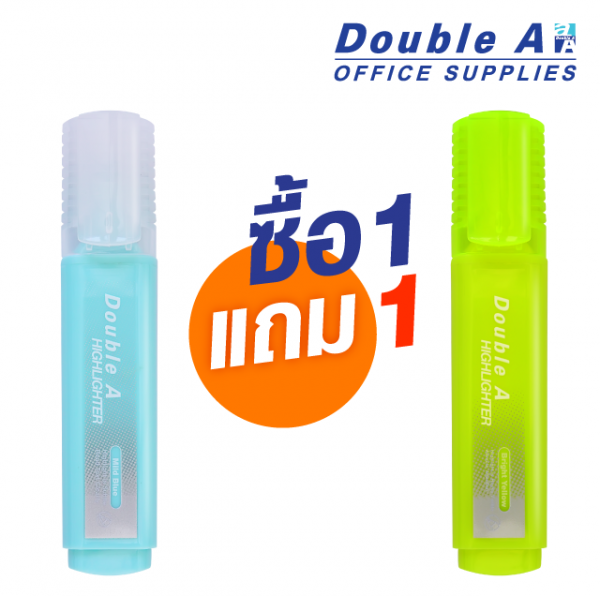 ปากกาเน้นข้อความทรงแบนดั๊บเบิ้ล เอ สีฟ้าพาสเทล ซื้อ 1 แถม 1 (แถมสีเหลือง Bright)