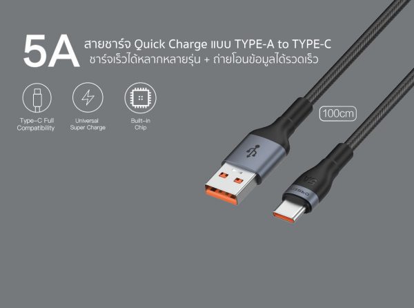 สายชาร์จ Eloop Cable รุ่น S7 Type C รองรับระบบชาร์จเร็ว (สีดำ) - Image 2