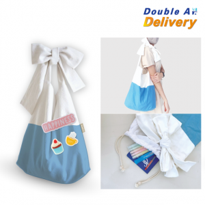 กระเป๋าผูกโบว์ ขนาด 30x35x14 cm. : Happiness สีฟ้า