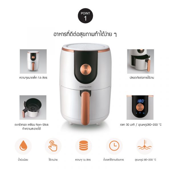 LocknLock หม้อทอดไร้น้ำมันขนาดเล็ก Air Fryer ความจุ 1.6 L. รุ่น EJF211 สีดำ - Image 2