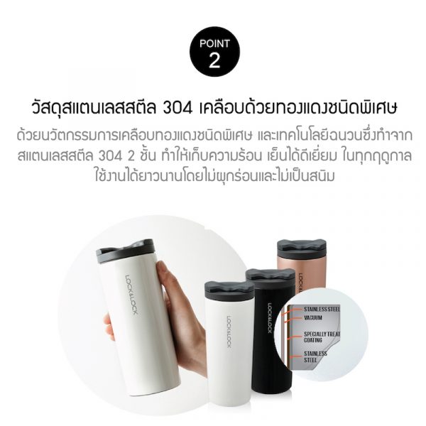 LocknLock กระบอกน้ำเก็บอุณหภูมิ Lip Tumbler ความจุ 450 ml. รุ่น LHC4164 สีขาว - Image 3