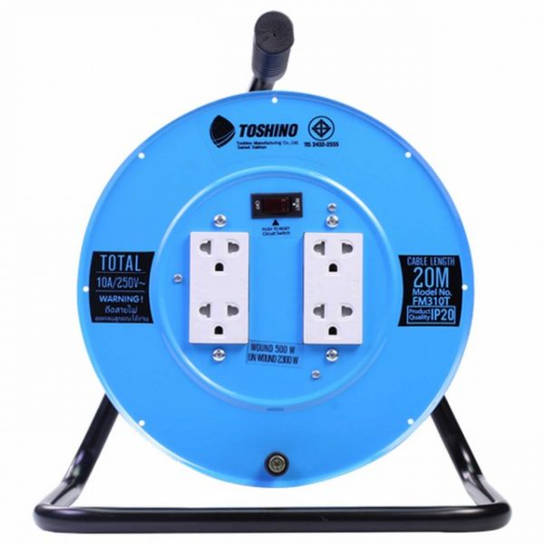 Toshino ล้อเก็บสายไฟสาย รุ่นFM310T-20 VCT 3x1.0 ยาว 20 ม. สีฟ้า