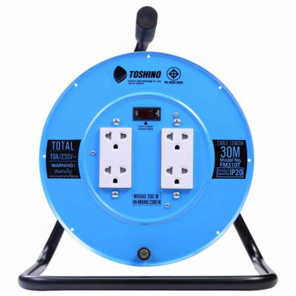 Toshino ล้อเก็บสายไฟสาย FM310T-30 VCT 3x1.0 ยาว 30 ม. สีฟ้า