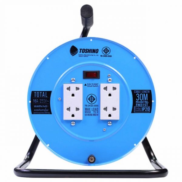 Toshino ล้อเก็บสายไฟสาย FM315T-30 VCT 3x1.5 ยาว 30 ม. สีฟ้า