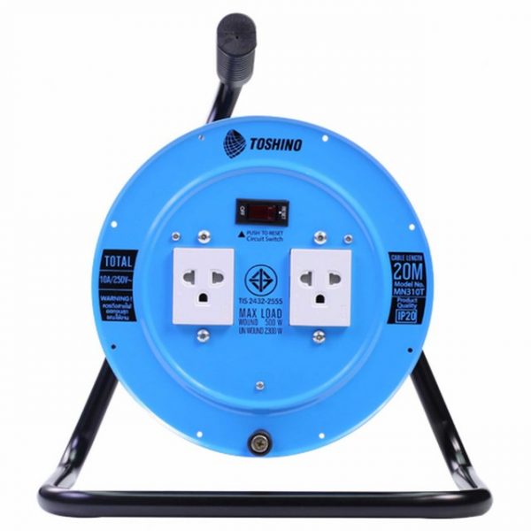 Toshino ล้อเก็บสายไฟสาย รุ่นMN310T-20 VCT 3x1.0 ยาว 20 ม. สีฟ้า