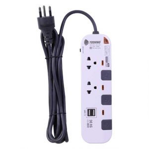 Toshino รางปลั๊กไฟ 2 ช่อง 3 สวิตซ์ 2 USB ยาว 3 เมตร สีขาว-เทา รุ่น P2375USB-3M WG