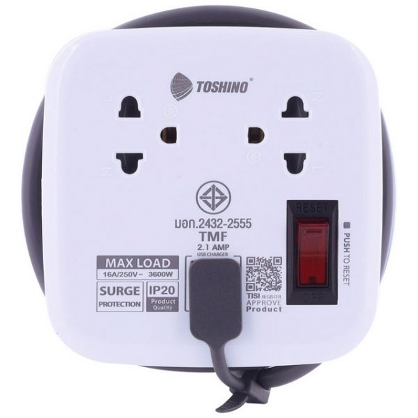 Toshino รางปลั๊กไฟ 2 ช่อง 1สวิตซ์ 2 USB ยาว 1.1 เมตร