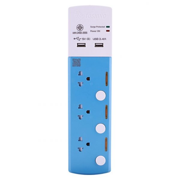 Toshino รางปลั๊ก 3ช่อง +2USB สาย 3x0.75 3ม.รุ่น TSP-3T
