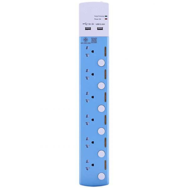 Toshino รางปลั๊ก 6ช่อง +2USB สาย 3x0.75 3ม.รุ่น TSP-6T