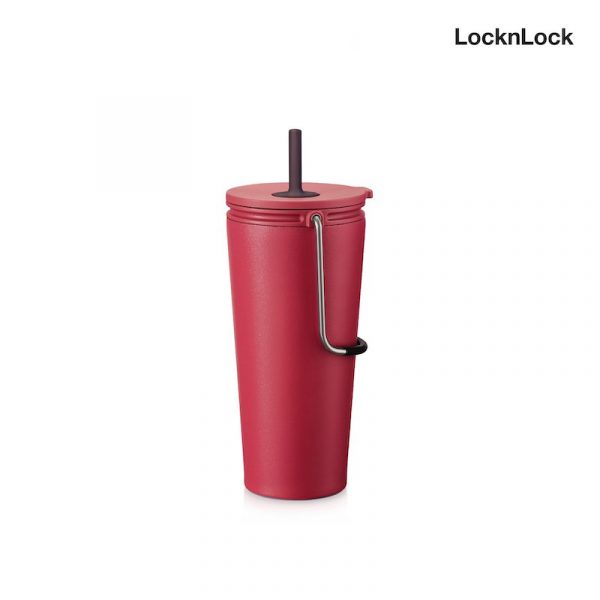 LocknLock แก้วน้ำเก็บอุณหภูมิพร้อมหลอด Bucket Tumbler with Straw ความจุ 540 ml. รุ่น LHC4268DPIK สีชมพูเข้ม