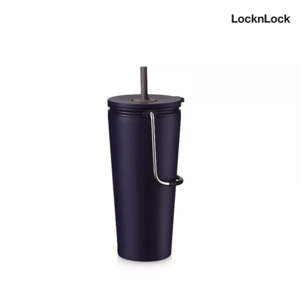 LocknLock แก้วน้ำเก็บอุณหภูมิพร้อมหลอด Bucket Tumbler with Straw ความจุ 540 ml. รุ่น LHC4268NVY สีน้ำเงิน