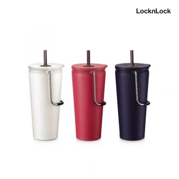 LocknLock แก้วน้ำเก็บอุณหภูมิพร้อมหลอด Bucket Tumbler with Straw ความจุ 540 ml. รุ่น LHC4268WHT สีขาว - Image 2