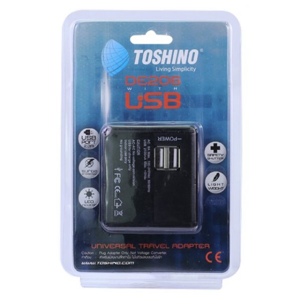 Toshino ปลั๊กแปลง Travel Adapter 4in1 2 USB รุ่นDE-206