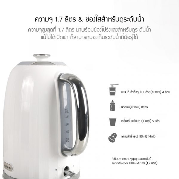 Jenniferoom กาต้มน้ำไฟฟ้า Vertical Kettle ขนาด 1.7 ลิตร รุ่น JRTH-M81710WH สีขาว - Image 4
