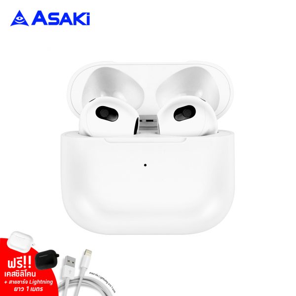 Asaki Bluetooth Earphone หูฟังบลูทูธ หูฟังไร้สาย TWS BT5.0 เบสหนัก รุ่น AK-PODS3 -สีขาว - Image 4
