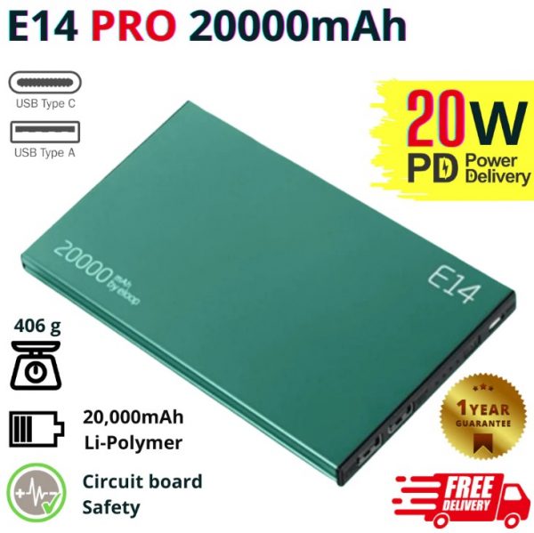 Eloop Powerbank E14 PRO (20000 mAh) สีเขียว / Green