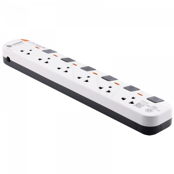 Toshino รางปลั๊กไฟ 6 ช่อง 6 สวิตซ์ ยาว 10 เมตร สีขาว-เทา รุ่น P6310-10M WG - Image 2