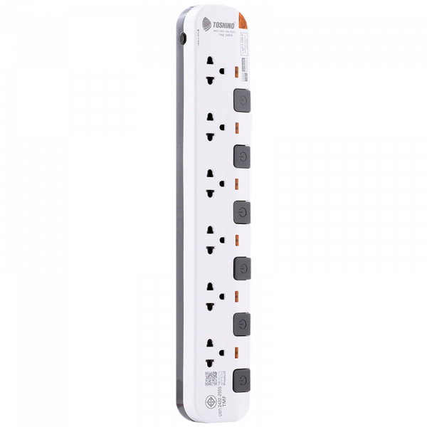 Toshino รางปลั๊กไฟ 6 ช่อง 6 สวิตซ์ ยาว 10 เมตร สีขาว-เทา รุ่น P6310-10M WG