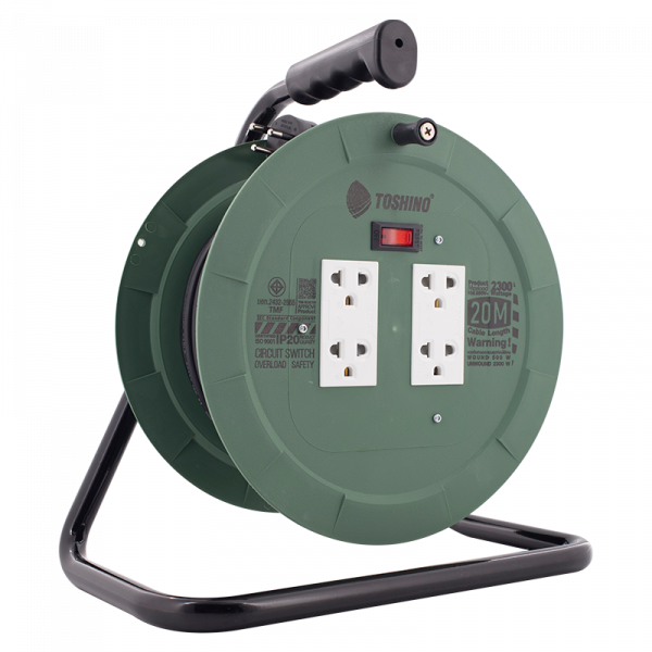 Toshino ล้อเก็บสายไฟสาย VCT 3x1.0 ยาว 20 ม. สีเขียว รุ่น PM310T-20M