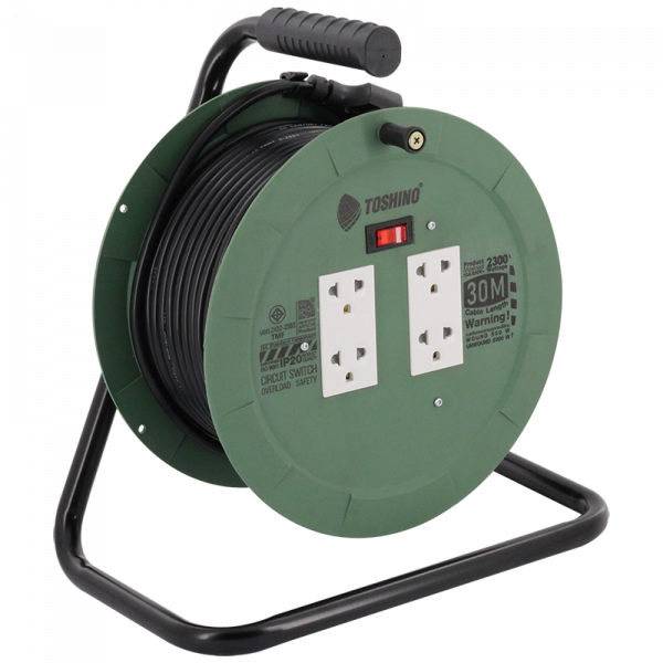 Toshino ล้อเก็บสายไฟสาย VCT 3x1.0 ยาว 30 ม. สีเขียว รุ่น PM310T-30M