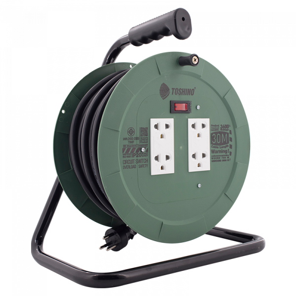 Toshino ล้อเก็บสายไฟสาย VCT 3x1.5 ยาว 30 ม. สีเขียว รุ่น PM315T-30M