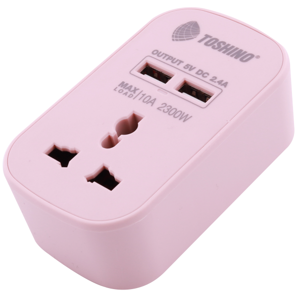 Toshino ปลั๊กแปลงขาแบน+2 USB 2.4A (10A) สีชมพู รุ่น PU-10AP - Image 3