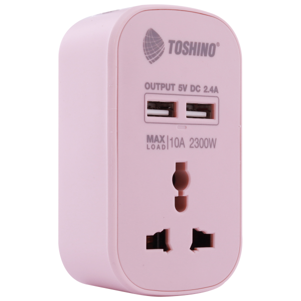 Toshino ปลั๊กแปลงขาแบน+2 USB 2.4A (10A) สีชมพู รุ่น PU-10AP - Image 4
