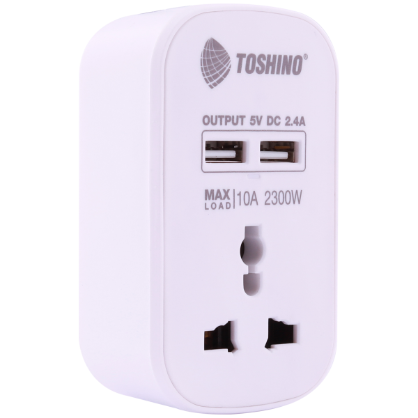 Toshino ปลั๊กแปลงขาแบน+2 USB 2.4A (10A) สีขาว รุ่น PU-10AW - Image 3