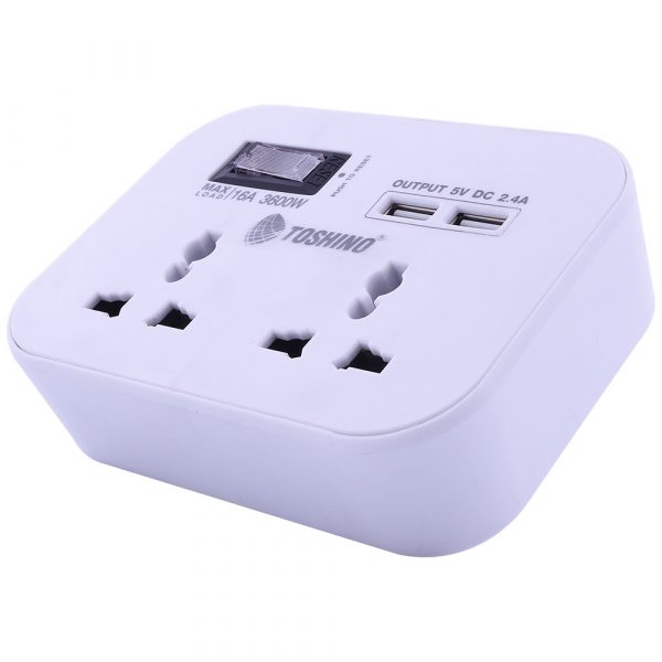 Toshino ปลั๊กแปลง 2 ช่อง+2 USB(2.4A) มีสวิตช์ 3600W รุ่น PU-16A - Image 2