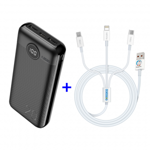 Asaki แบตเตอรรี่สำรองไฟ 20000mAh รุ่น AB3521 สีดำ+สายชาร์จ 3 in 1 ลิขสิทธิ์ (คละลาย)ADMC8081