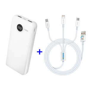 Asaki แบตเตอรรี่สำรองไฟ 20000mAh รุ่น AB3521 สีขาว+สายชาร์จ 3 in 1 ลิขสิทธิ์ (คละลาย)ADMC8081