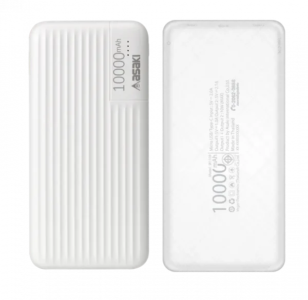 Asaki อุปกรณ์สำรองไฟแบบพกพา Power bank ความจุ 10000 mAh สีขาว รุ่น A-B3556