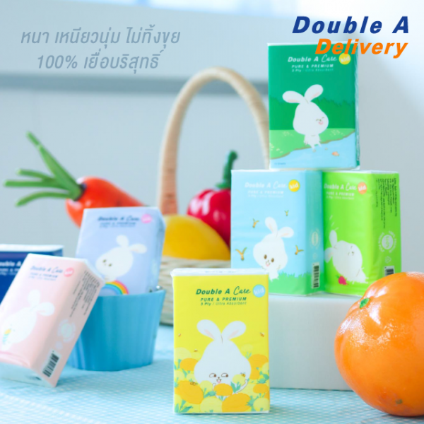 Double A Care เพียว & พรีเมียมทิชชู หนา 3 ชั้น แบบมินิพ็อกเกต ลาย Cotton Rabbit 10 แผ่น/ชิ้น คละลาย (แพ็ก 12 ชิ้น)