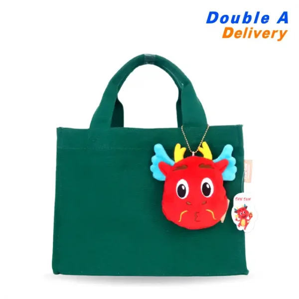 กระเป๋าผ้า Tote Bag ลาย Sun Sun Lucky dragon (สีเขียว)