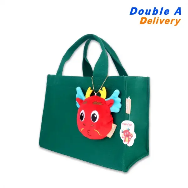 กระเป๋าผ้า Tote Bag ลาย Sun Sun Lucky dragon (สีเขียว) - Image 3