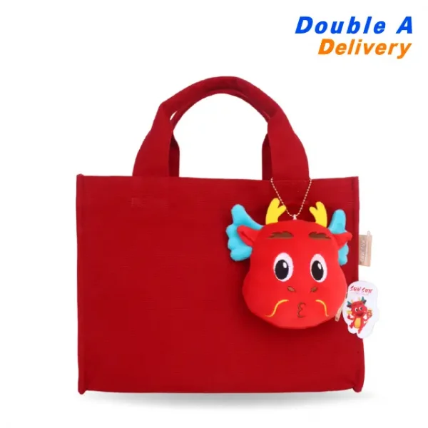 กระเป๋าผ้า Tote Bag ลาย Sun Sun Lucky dragon (สีแดง)