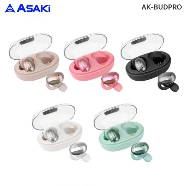 Asaki หูฟังบลูทูธพร้อมกล่องชาร์จ AK-Buds Pro สีโรสโกลด์ - Image 5