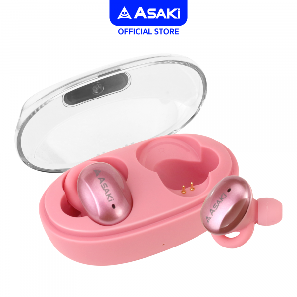 Asaki หูฟังบลูทูธพร้อมกล่องชาร์จ AK-Buds Pro สีชมพู