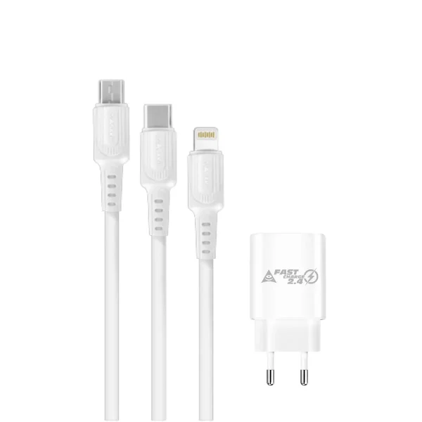 Asaki CHARGER 2.4A Fast Charge ชุดชาร์จเร็ว 2.4A Adapter อะแดปเตอร์พร้อมสายชาร์จ 3 หัว รุ่น A-2237 - Image 2