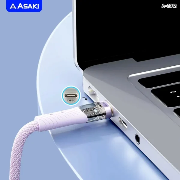 Asaki TYPE-C Cable 5A(66W) Fast Charge สายชาร์จไทป์ซี สายชาร์จ&ซิงค์ข้อมูล รองรับ 2 ระบบ ชาร์จเร็ว รุ่น A-2312– สีดำ - Image 5