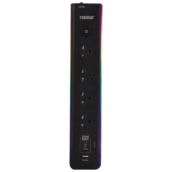 Toshino รางปลั๊ก RGB 4 ช่อง PD20W+QC3.0+1USB 3.4A 1 สวิตช์ 3 ม.GP-43M