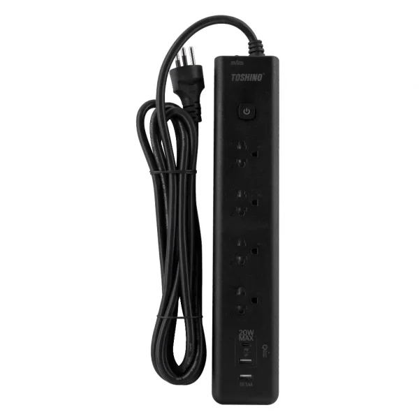 Toshino รางปลั๊ก RGB 4 ช่อง PD20W+QC3.0+1USB 3.4A 1 สวิตช์ 3 ม.GP-43M - Image 2