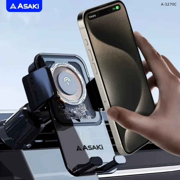 Asaki Car Holder Clamping ที่ชาร์จไร้สายในรถ ที่วางโทรศัพท์ในรถ แท่นชาร์จไร้สาย 2 in 1รุ่น A-3270C - Image 4