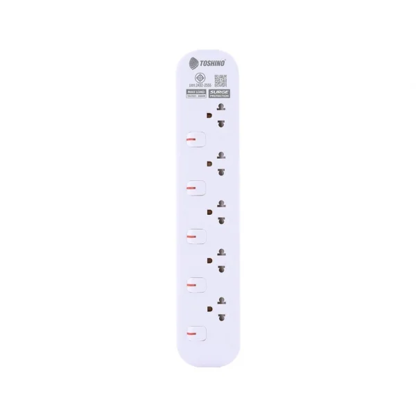Toshino รางปลั๊กไฟ 5 ช่อง 5 สวิตช์ 10 เมตร 16A/3600W รุ่น JT5-10M - Image 5