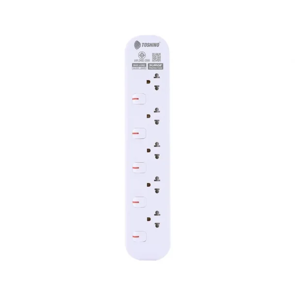 Toshino รางปลั๊กไฟ 5 ช่อง 5 สวิตช์ 3 เมตร 16A/3600W รุ่น JT5-3M - Image 2