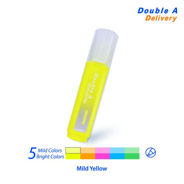 ปากกาเน้นข้อความทรงแบนดั๊บเบิ้ล เอ สีเหลืองพาสเทล