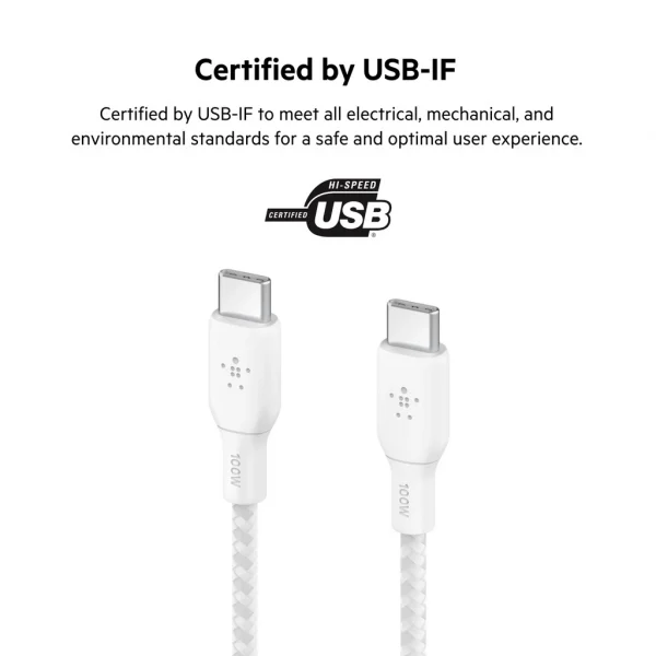 Belkin CAB014 สายชาร์จ USB-C ได้รับการรับรอง USB-C IF รุ่นพิเศษรองรับกำลังไฟสูงสุด 100 วัตต์ ชาร์จโน้ตบุ๊คและสมาร์ทโฟน-2 เมตร สีขาว - Image 3