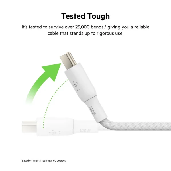 Belkin CAB014 สายชาร์จ USB-C ได้รับการรับรอง USB-C IF รุ่นพิเศษรองรับกำลังไฟสูงสุด 100 วัตต์ ชาร์จโน้ตบุ๊คและสมาร์ทโฟน-2 เมตร สีขาว - Image 5