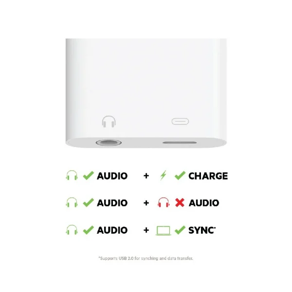 Belkin F8J212 อะแดปเตอร์หัวแปลง RockStar Lightning Charge+3.5mm Audio Adapter ชาร์จ ฟัง คุย ได้พร้อมกันสำหรับไอโฟน ไอแพด - Image 4